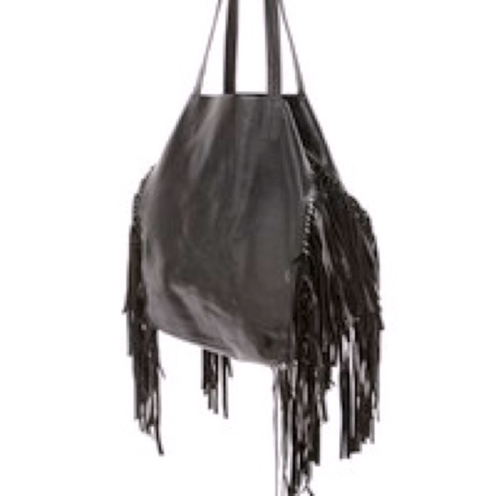 Cleobella Hendrix Fringe Tote Bag in Black Leather